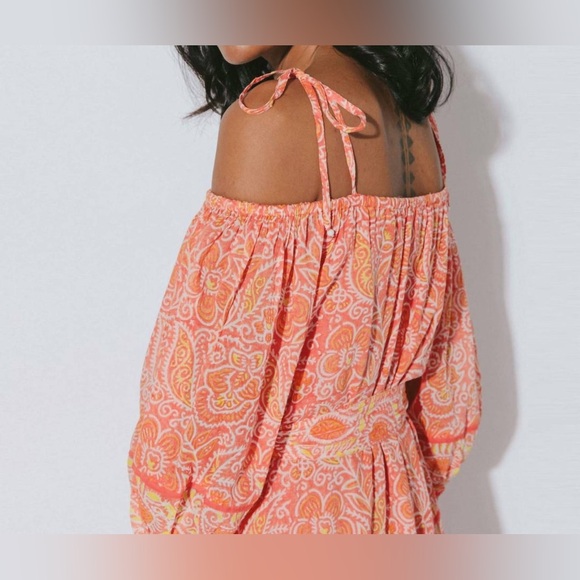 Cleobella Pink/Orange Midi Dress size Medium - Picture 3 of 9